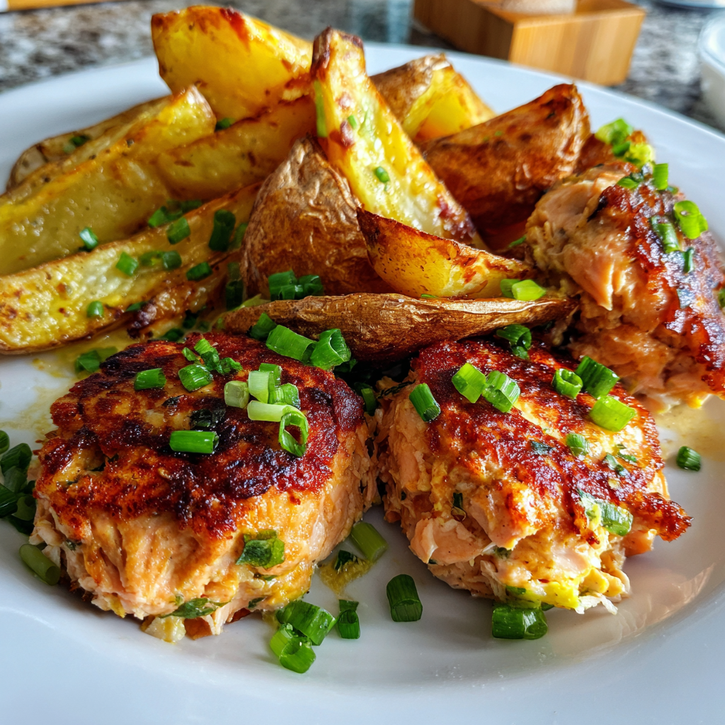 Easy Canned Salmon Recipes Served with Crispy Air Fryer Potatoes for a Perfect Weeknight Dinner