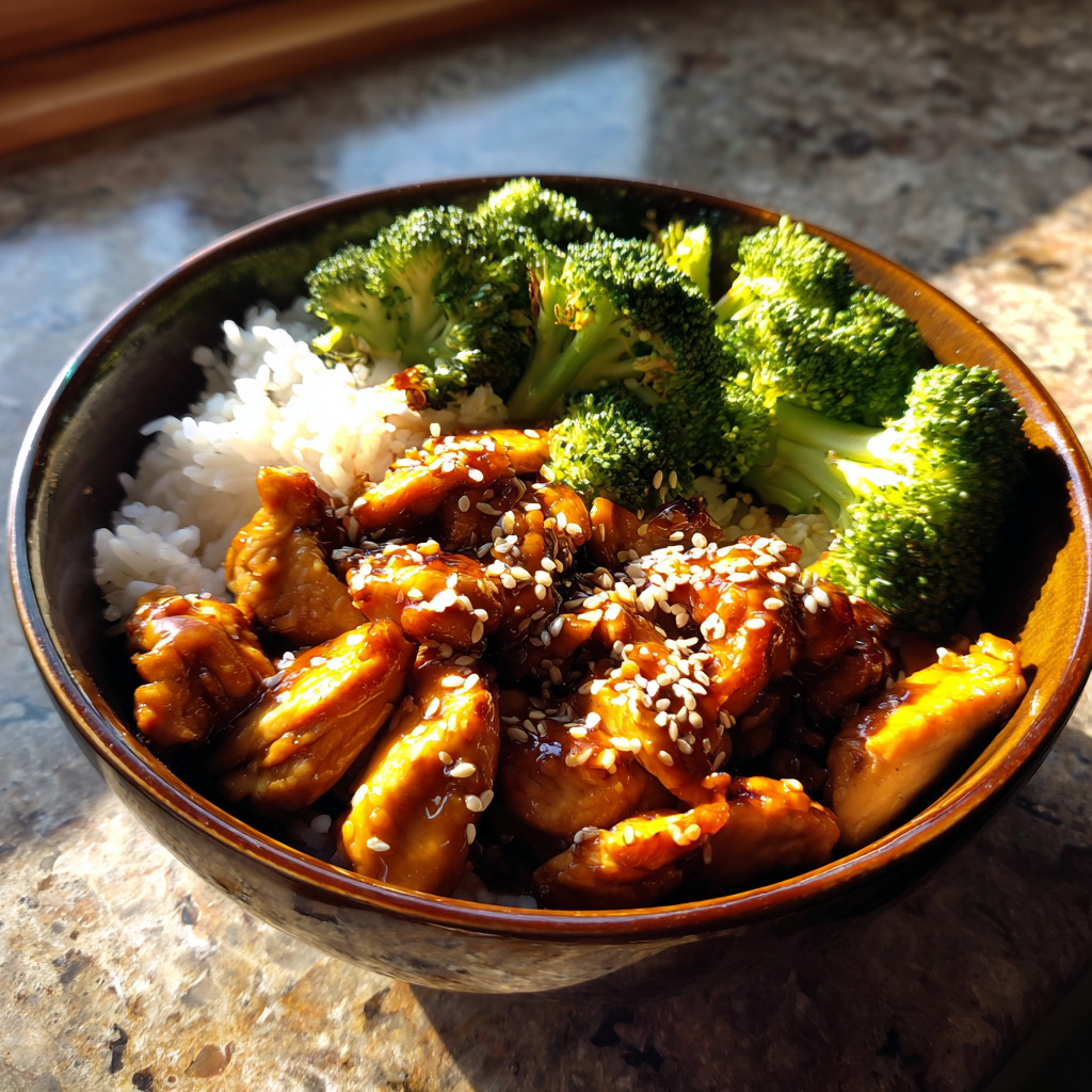 Easy Teriyaki Chicken Rice Bowl with Steamed Broccoli and Sesame Seeds: 15-Minute Irresistible Dinner