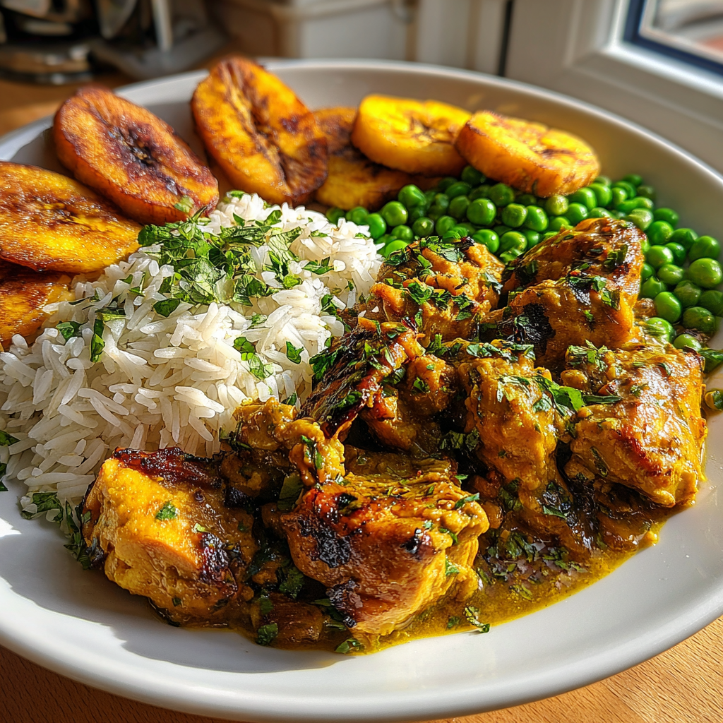 Jamaican Curry Chicken with Rice and Peas and Fried Plantains: Irresistible Flavor in Just 60 Minutes