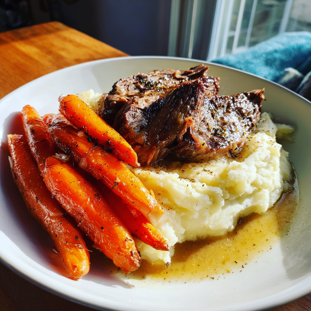 Tender Chuck Roast with Creamy Mashed Potatoes and Roasted Carrots: 4 Hours to Perfectly Melt in Your Mouth