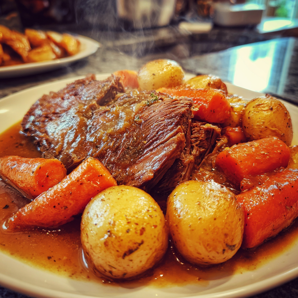 The Perfect Pot Roast Served with 4 Hours of Crispy Golden Roasted Potatoes