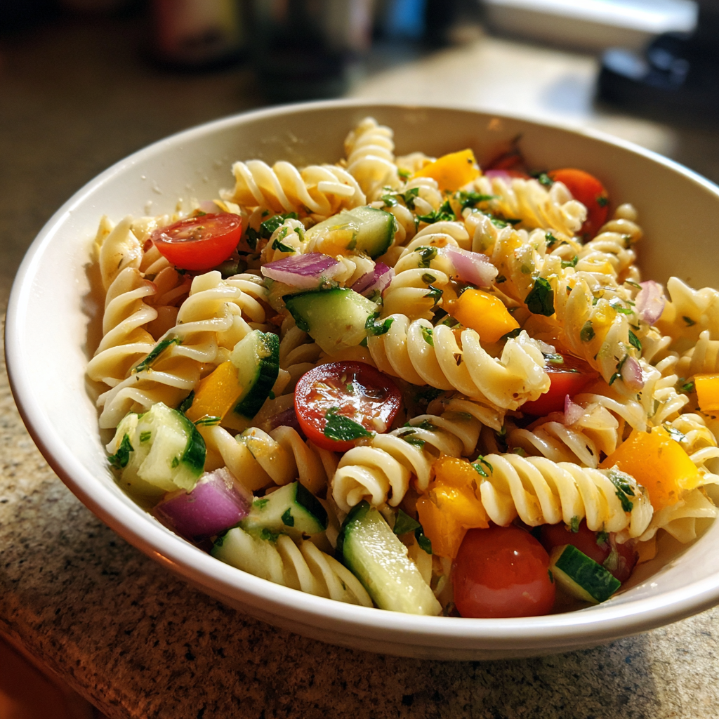 vegan pasta salad with Irresistible 20-Minute Dressing